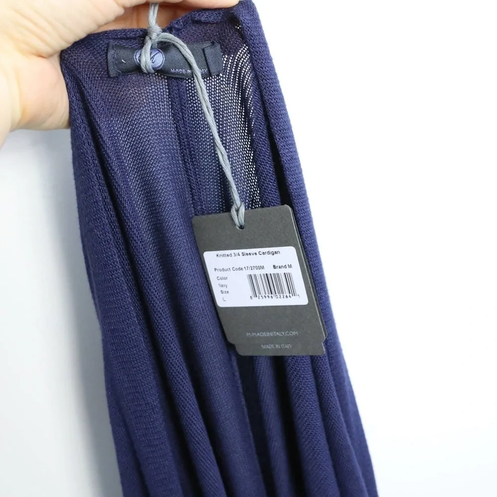 NWT Made in Italy cardigan navy new open front knit classic dark stretch L OS - Picture 3 of 9